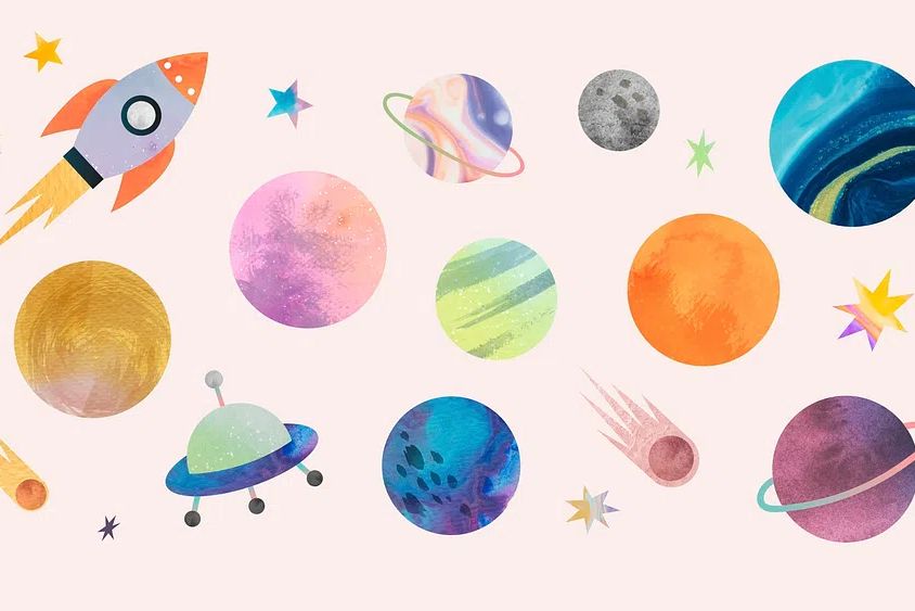 Colorful galaxy watercolor doodle pastel. poster detail
