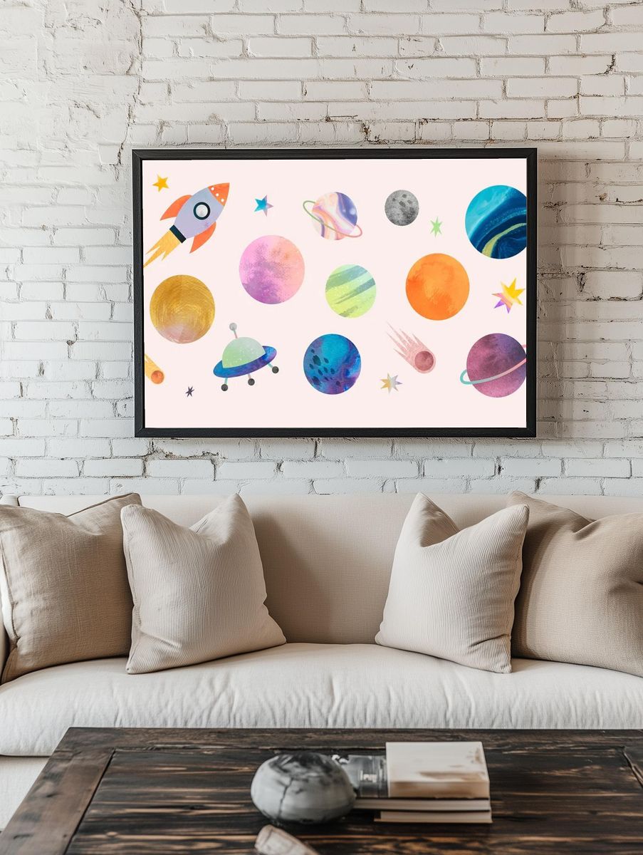 Colorful galaxy watercolor doodle pastel. room preview