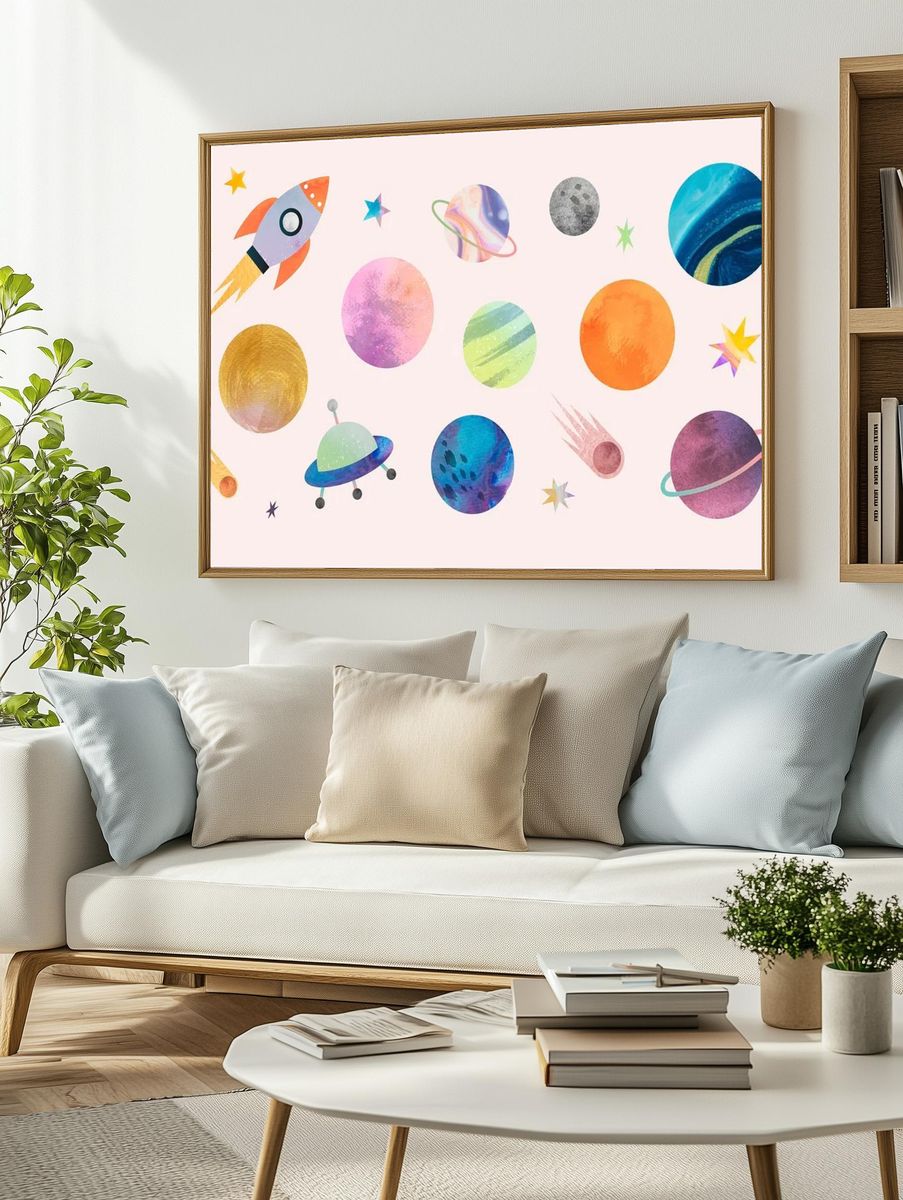 Colorful galaxy watercolor doodle pastel. — room view 2