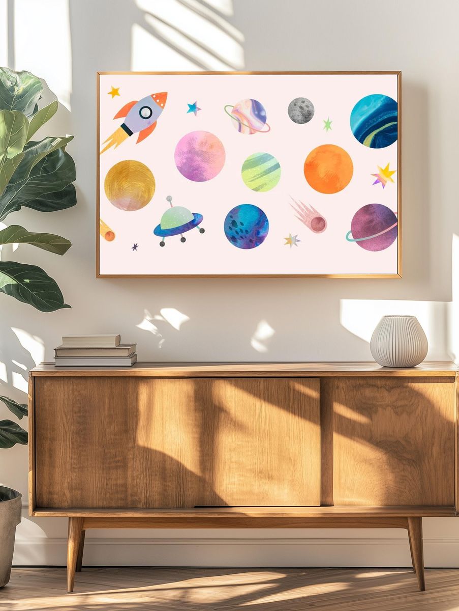 Colorful galaxy watercolor doodle pastel. — room view 3