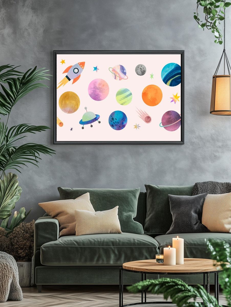 Colorful galaxy watercolor doodle pastel. — room view 4