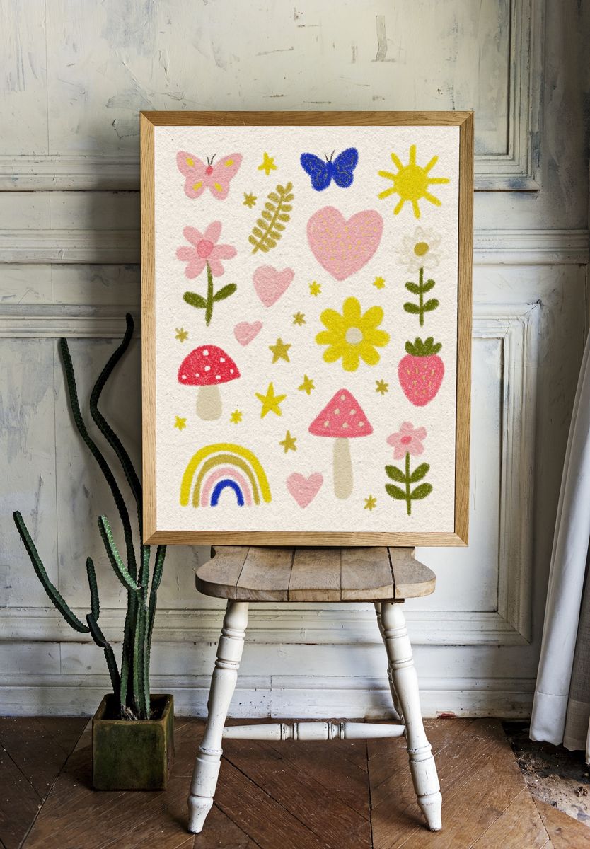 Whimsical Rainbow Garden Print. room preview