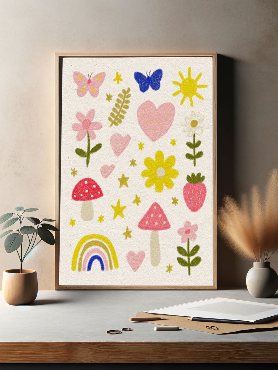 Whimsical Rainbow Garden Print. — room view 2
