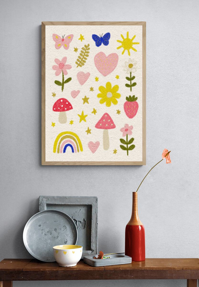 Whimsical Rainbow Garden Print. — room view 3