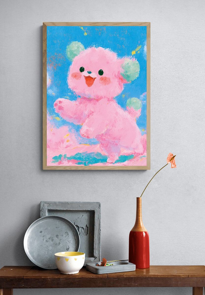 Pink Teddy Bear — Illustration Print. — room view 3