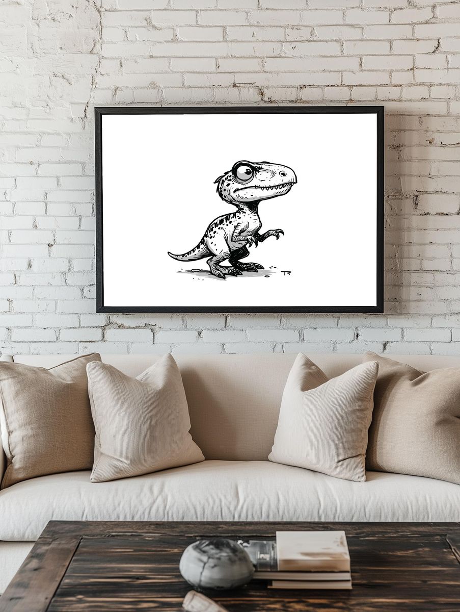 Cute T-Rex Ink Illustration Poster. — room view 1