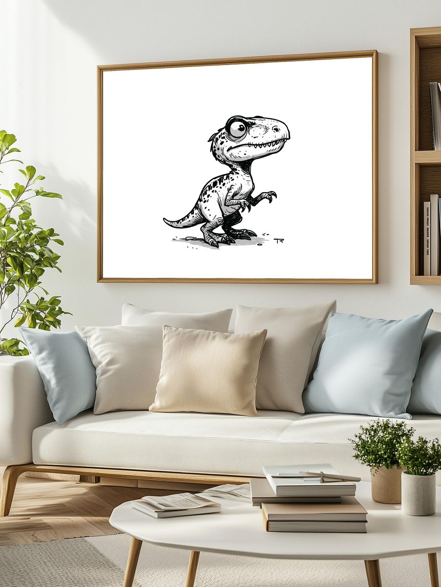 Cute T-Rex Ink Illustration Poster. — room view 2