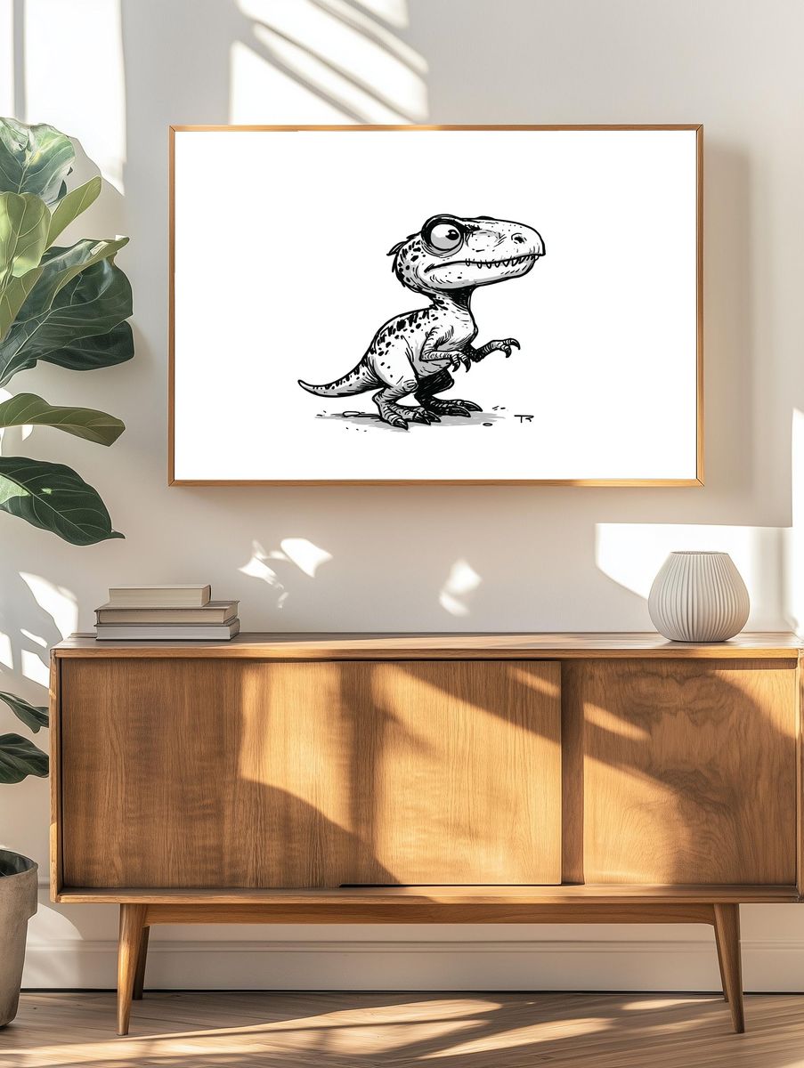Cute T-Rex Ink Illustration Poster. — room view 3