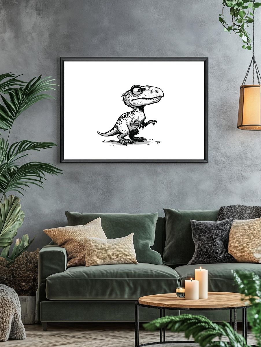 Cute T-Rex Ink Illustration Poster. — room view 4