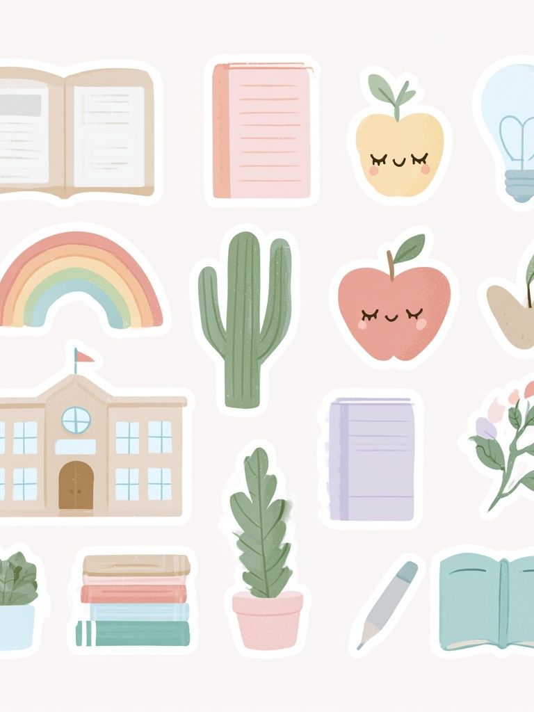 Pastel School Supplies Illustration Poster. poster detail