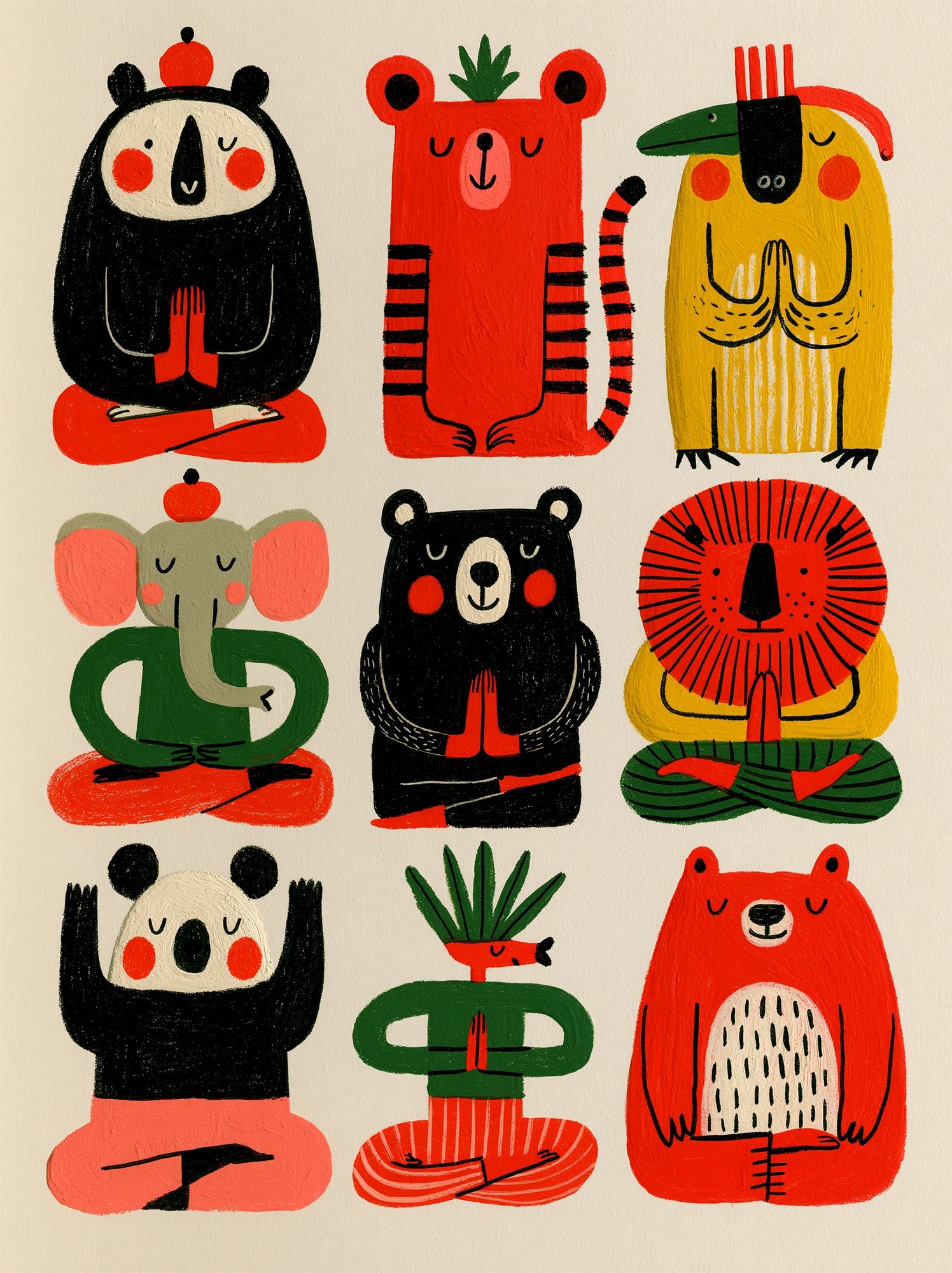 Playful Animal Meditation Poster. poster — kids art