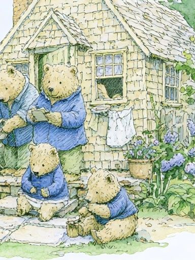 Bear Family Cottage Illustration Poster. poster — kids art