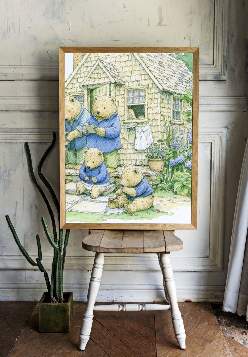 Bear Family Cottage Illustration Poster. room preview