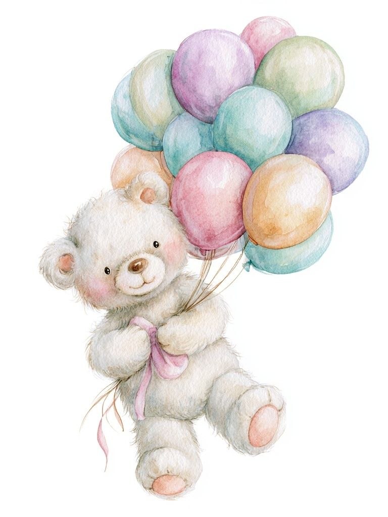 Teddy Bear Balloons Watercolor Print. poster — kids art