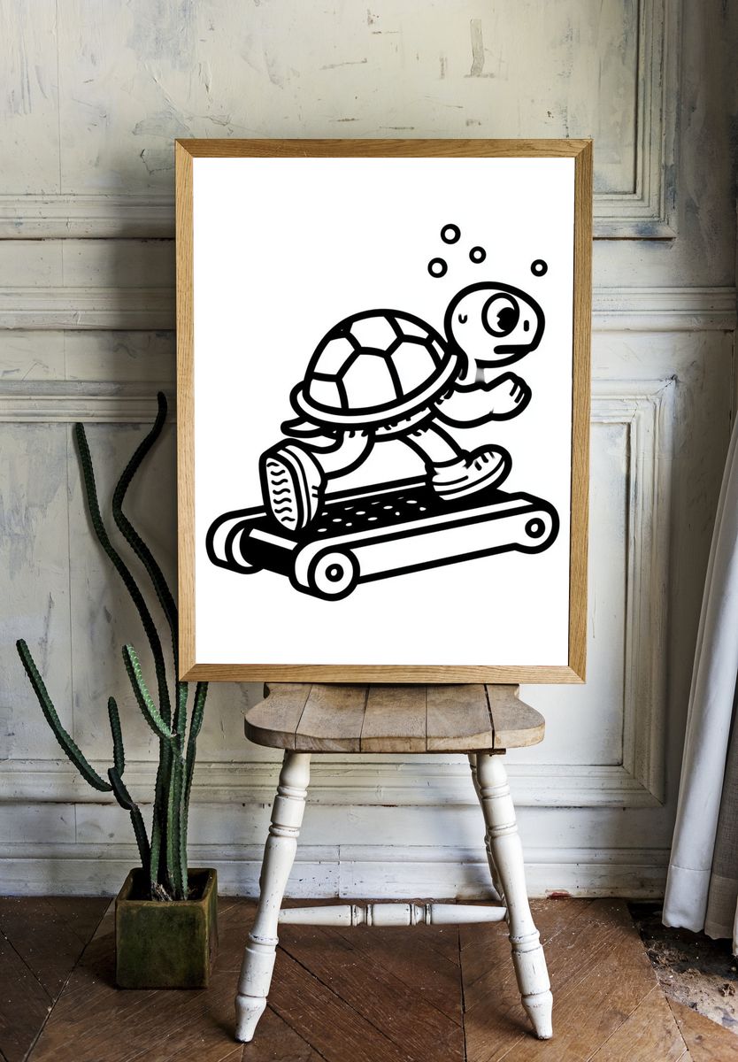 Skateboarding Turtle Cartoon Print. room preview