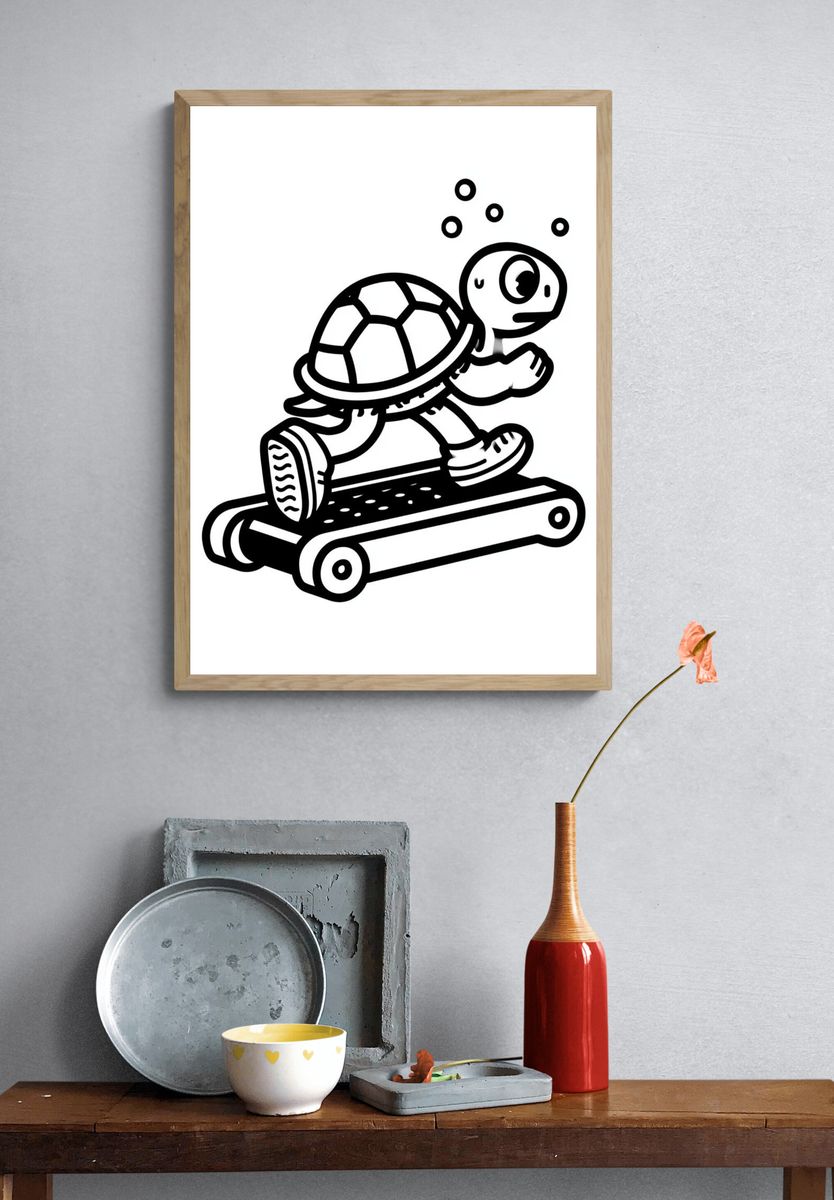 Skateboarding Turtle Cartoon Print. — room view 3