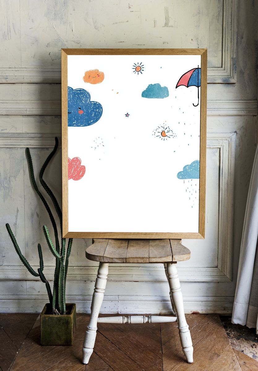 Cute Rain Clouds Illustration Poster. room preview