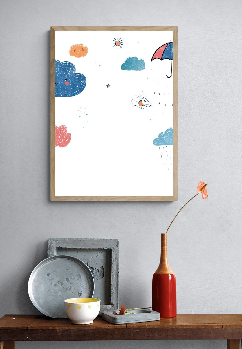 Cute Rain Clouds Illustration Poster. — room view 3