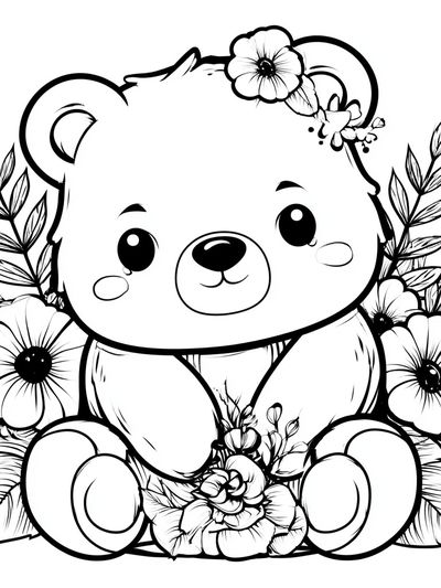 Floral Teddy Bear Illustration Poster.