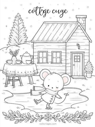 Cozy Cottage Winter Coloring Poster. poster