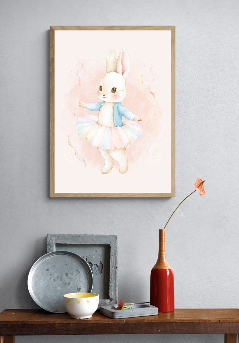 Ballerina Bunny Watercolor Print. — room view 3