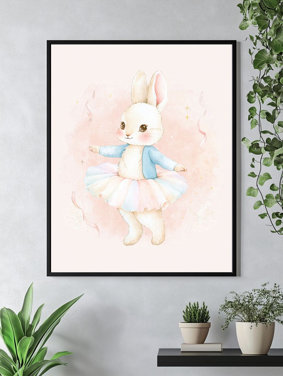 Ballerina Bunny Watercolor Print. — room view 4