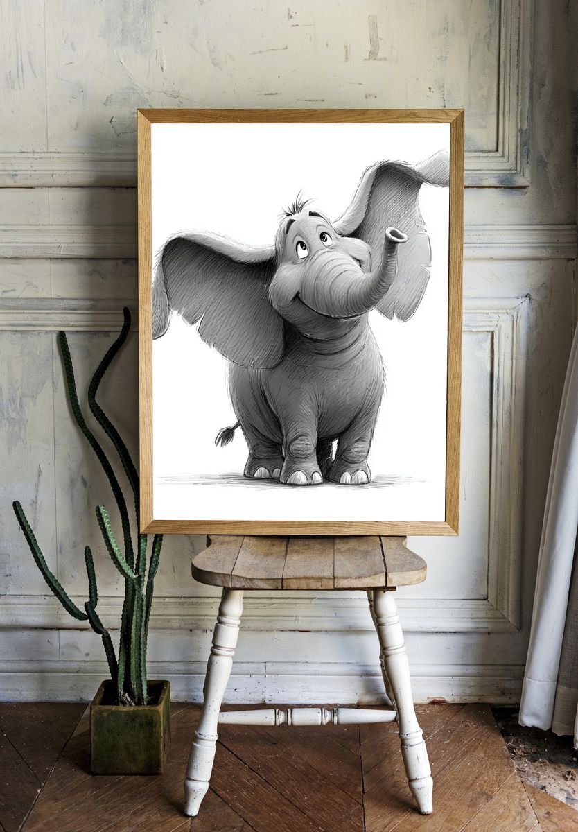 Happy Elephant — Cartoon Print room preview