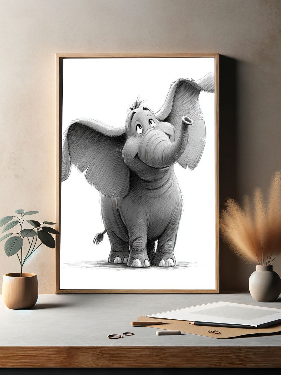 Happy Elephant — Cartoon Print. — room view 2