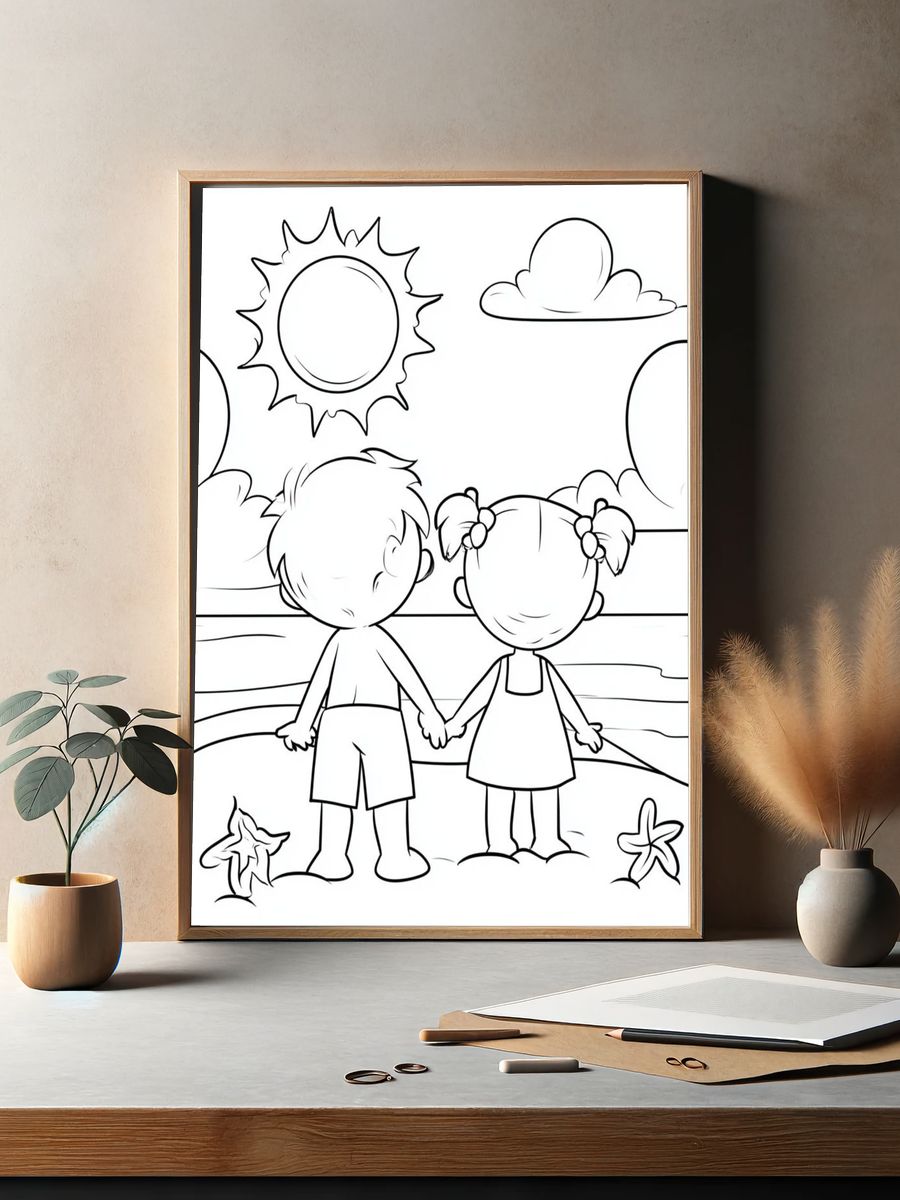 Kids Beach Friends Coloring Poster. — room view 2
