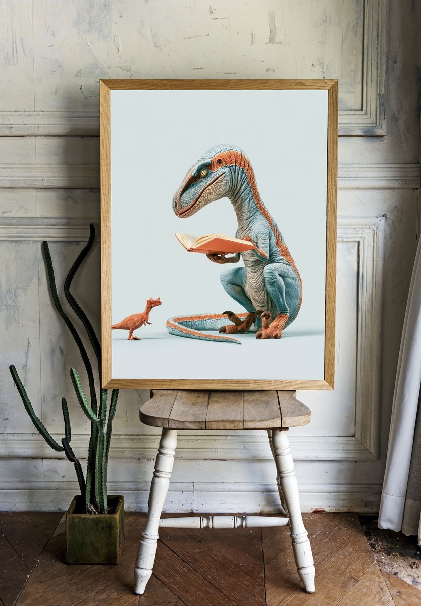 Dinosaur Reading Book Poster. room preview