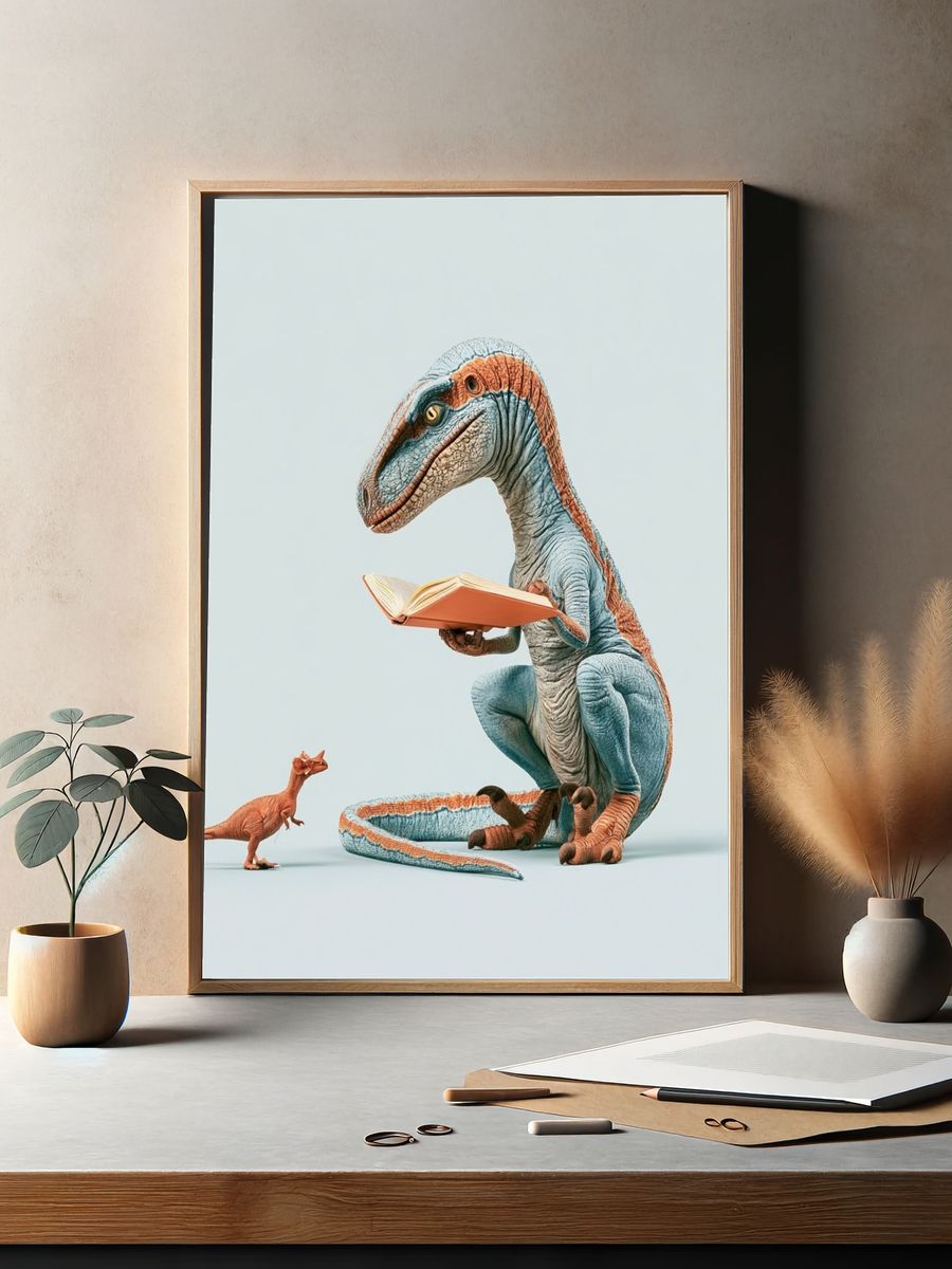 Dinosaur Reading Book Poster. — room view 2