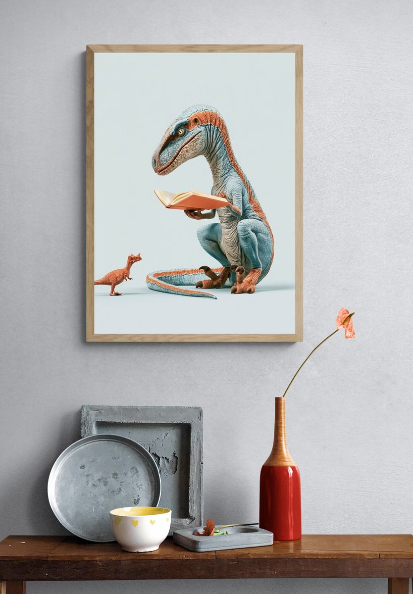Dinosaur Reading Book Poster. — room view 3