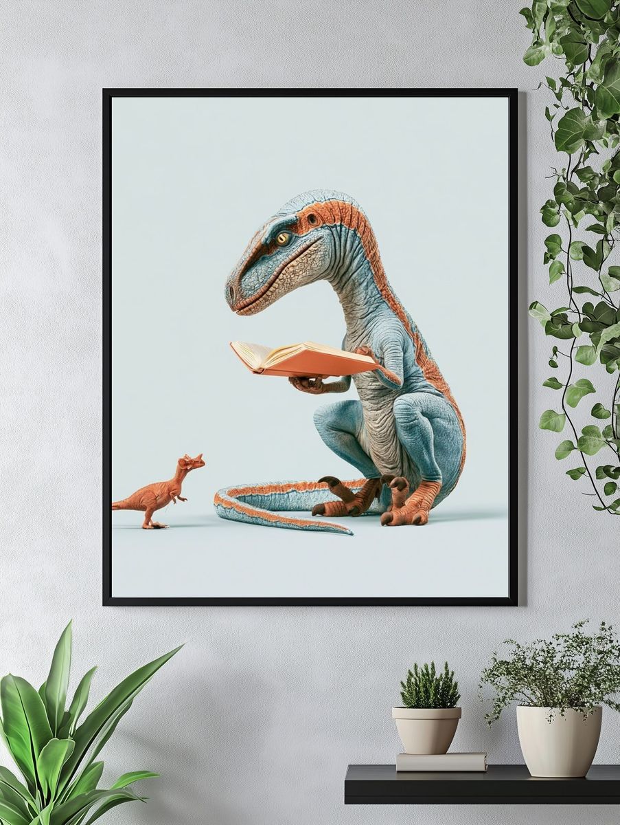 Dinosaur Reading Book Poster. — room view 4