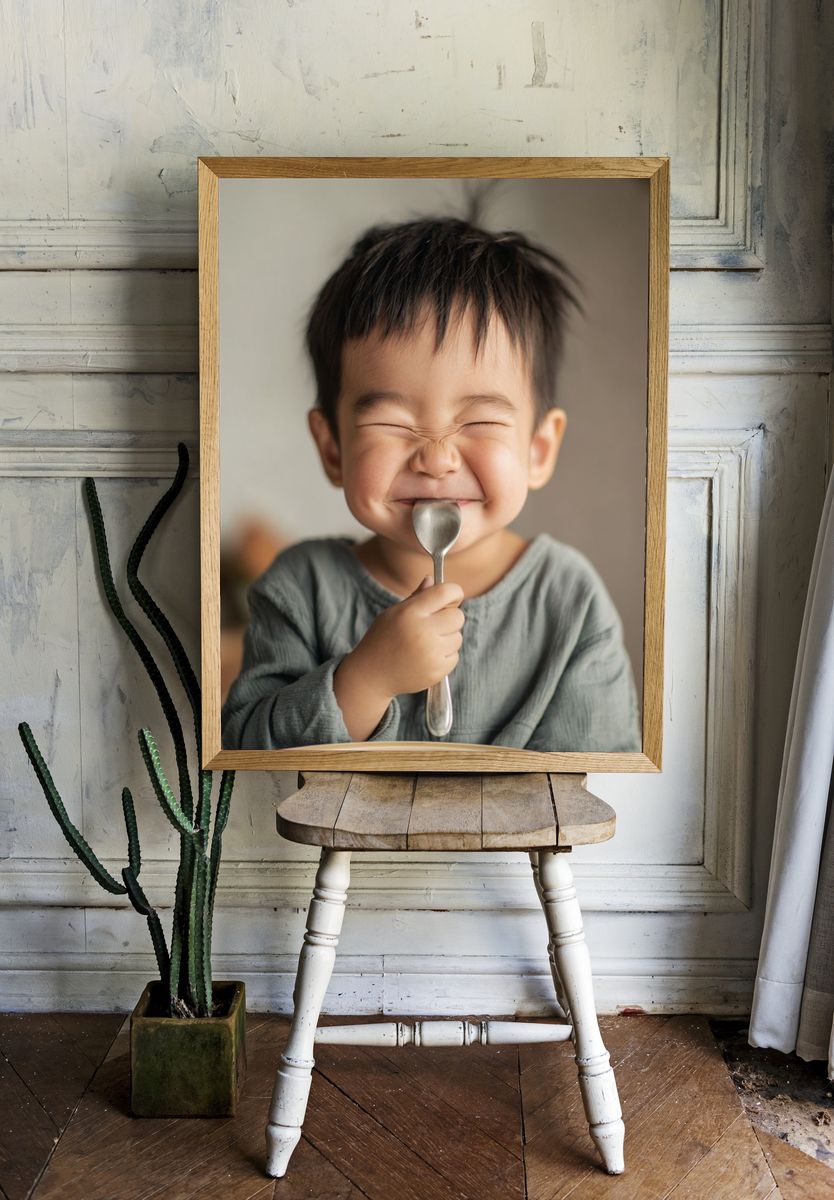 Happy Child with Spoon — Photography Print. — room view 1