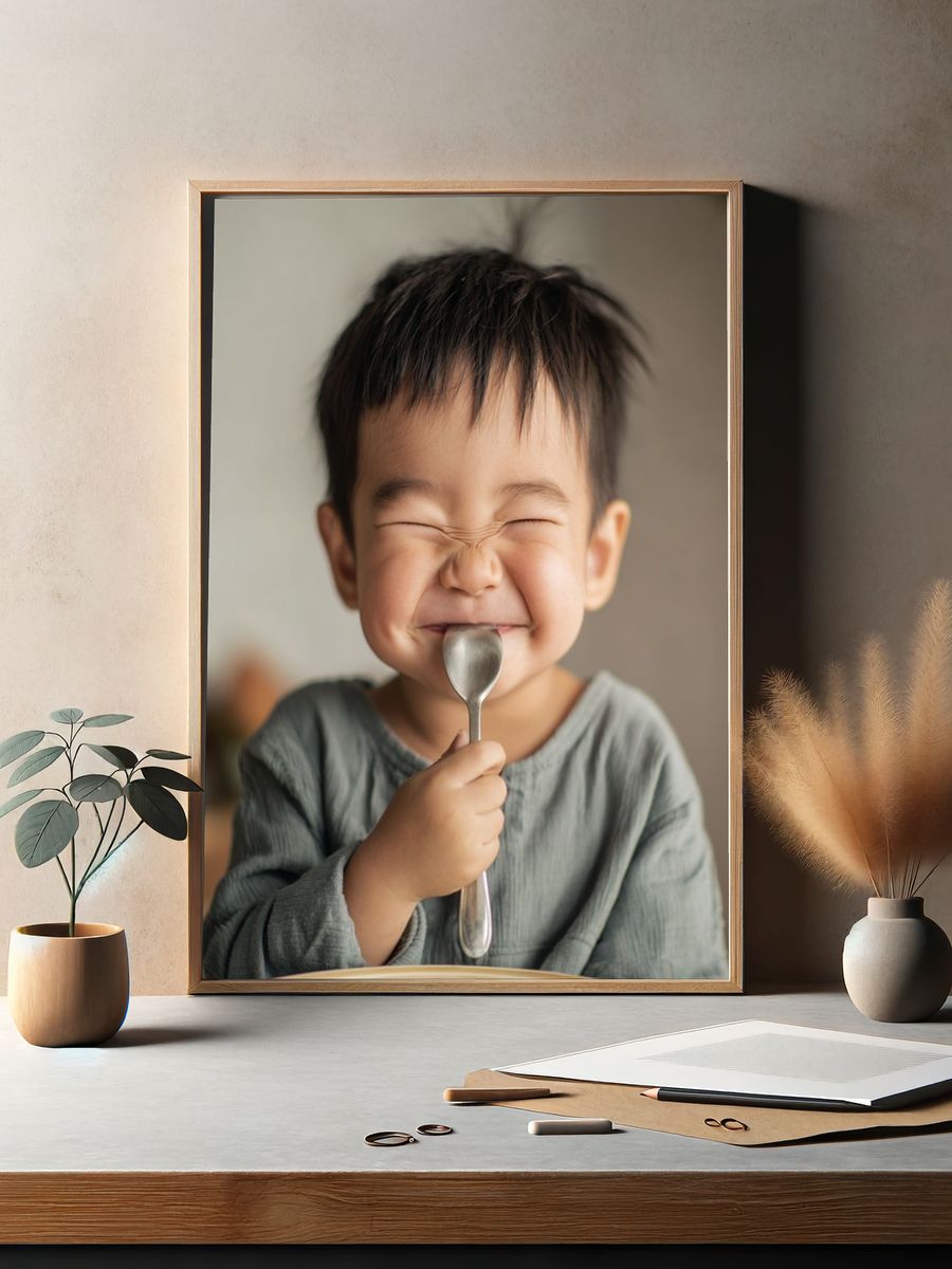 Happy Child with Spoon — Photography Print. — room view 2