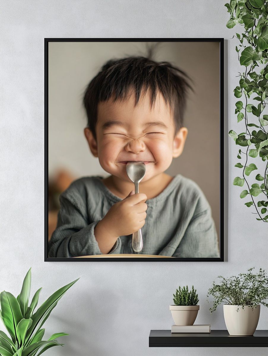 Happy Child with Spoon — Photography Print. — room view 4