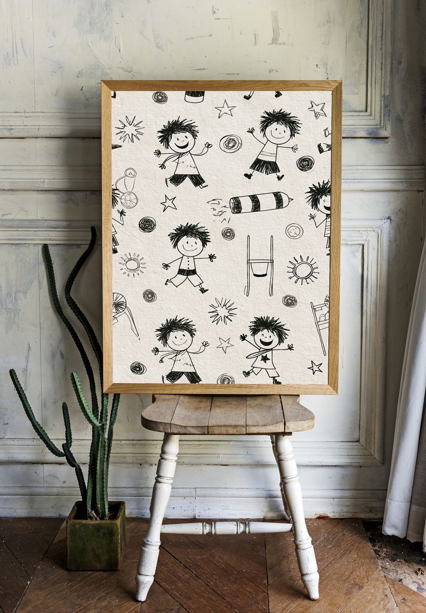 Playful Kids Doodle Pattern Poster. room preview