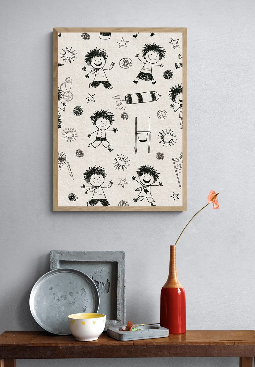 Playful Kids Doodle Pattern Poster. — room view 3