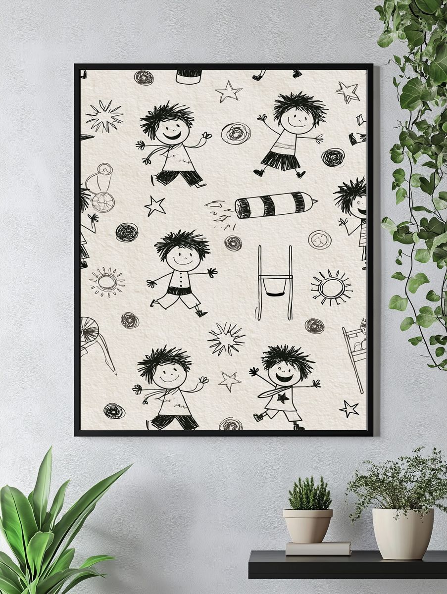 Playful Kids Doodle Pattern Poster. — room view 4