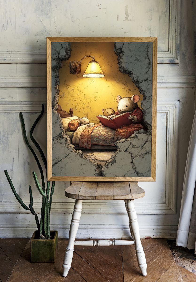 Mouse Bedtime Story Illustration Poster. — room view 1