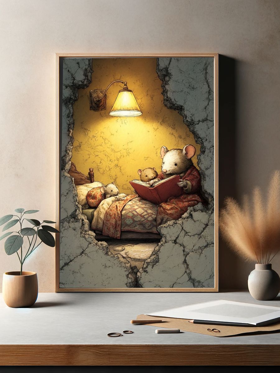 Mouse Bedtime Story Illustration Poster. — room view 2