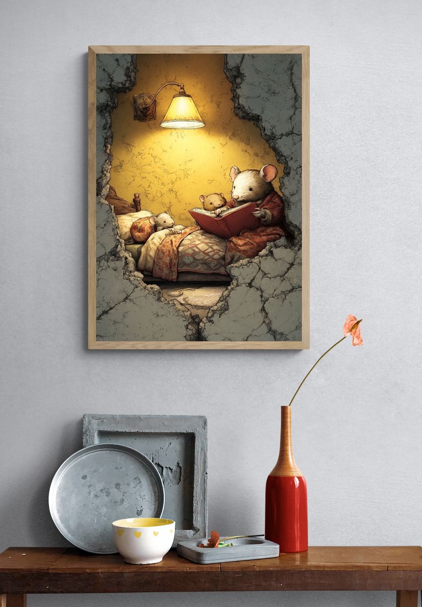 Mouse Bedtime Story Illustration Poster. — room view 3