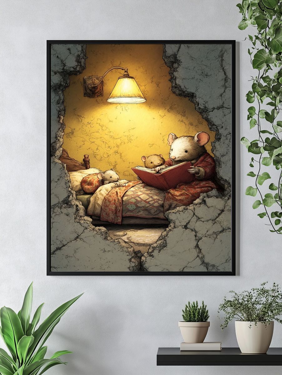 Mouse Bedtime Story Illustration Poster. — room view 4
