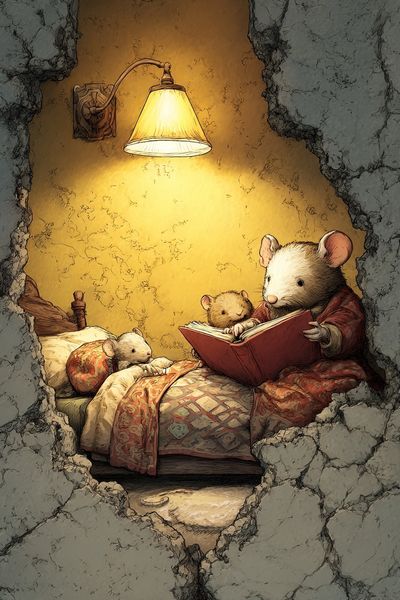 Mouse Bedtime Story Illustration Poster.