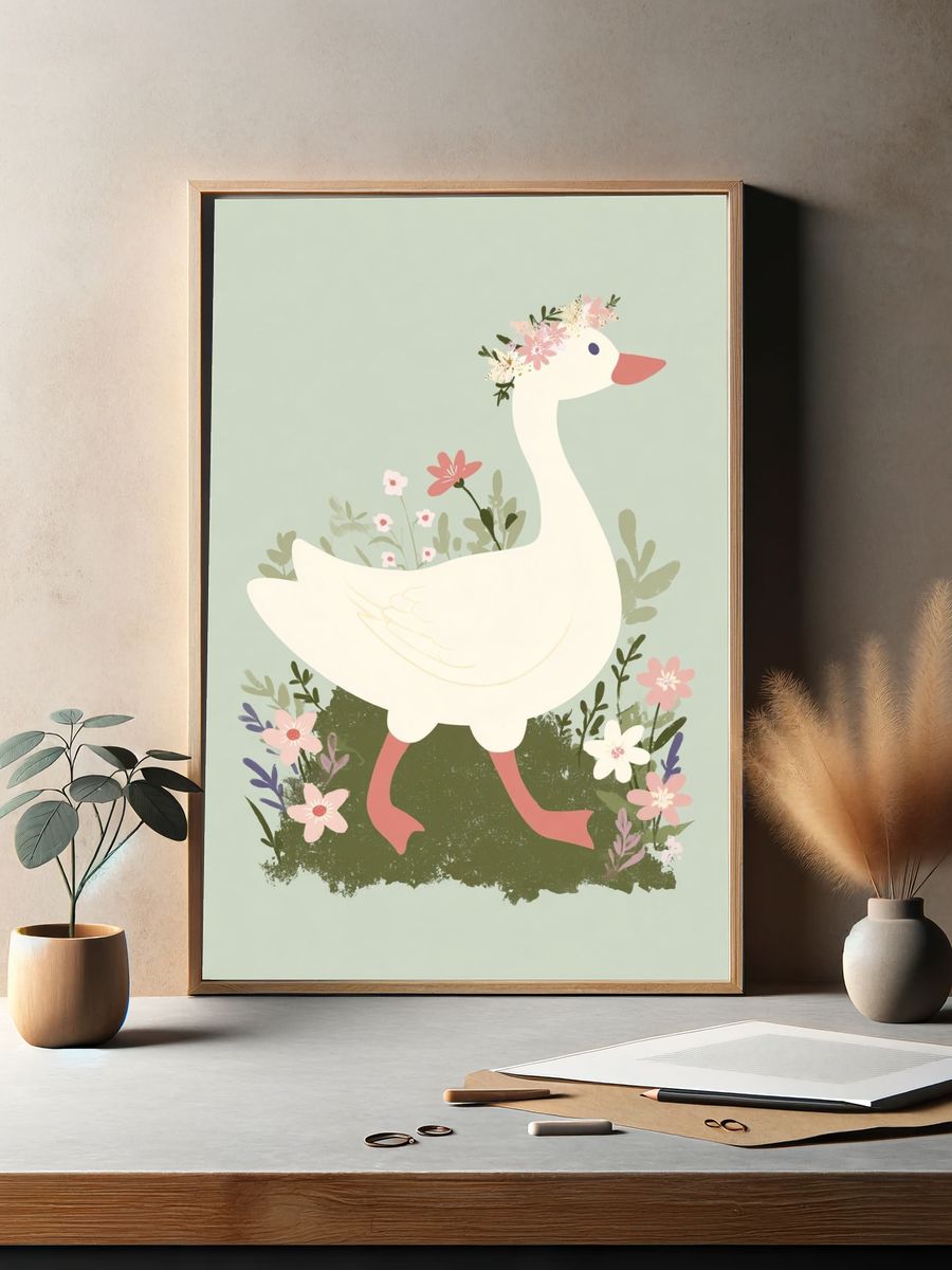 Floral Goose Nursery Print. — room view 2