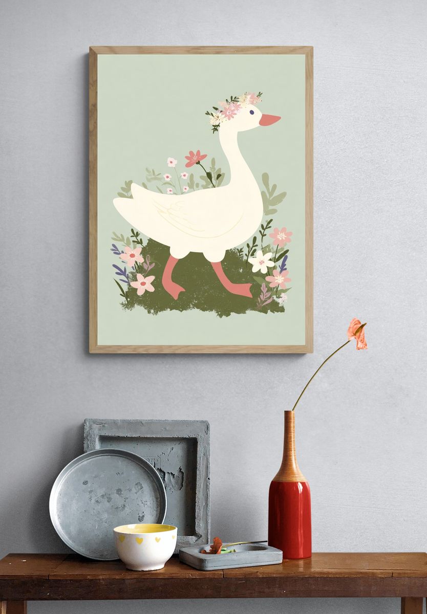 Floral Goose Nursery Print. — room view 3