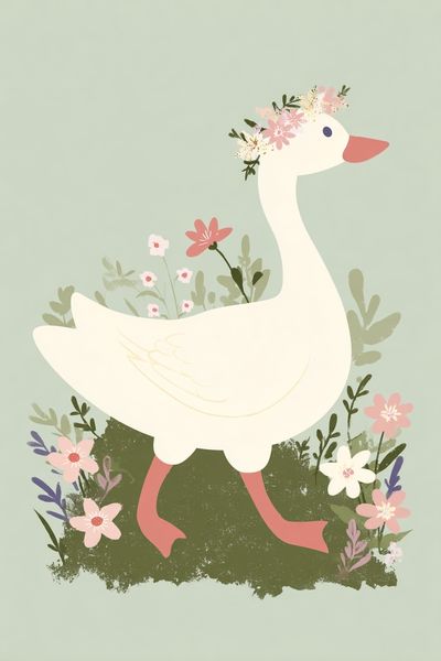 Floral Goose Nursery Print.