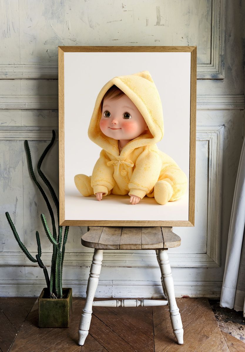 Yellow Hooded Baby Illustration Poster. room preview