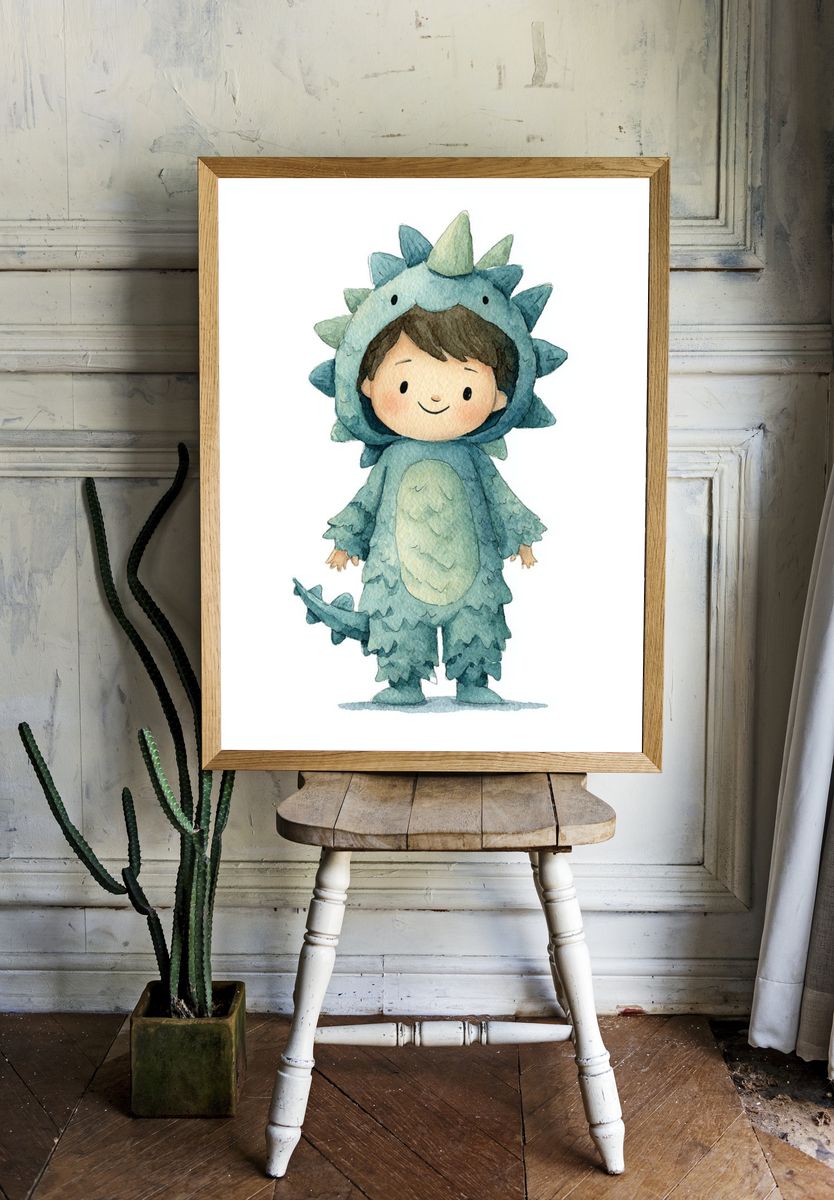 Cute Dinosaur Watercolor Print. room preview