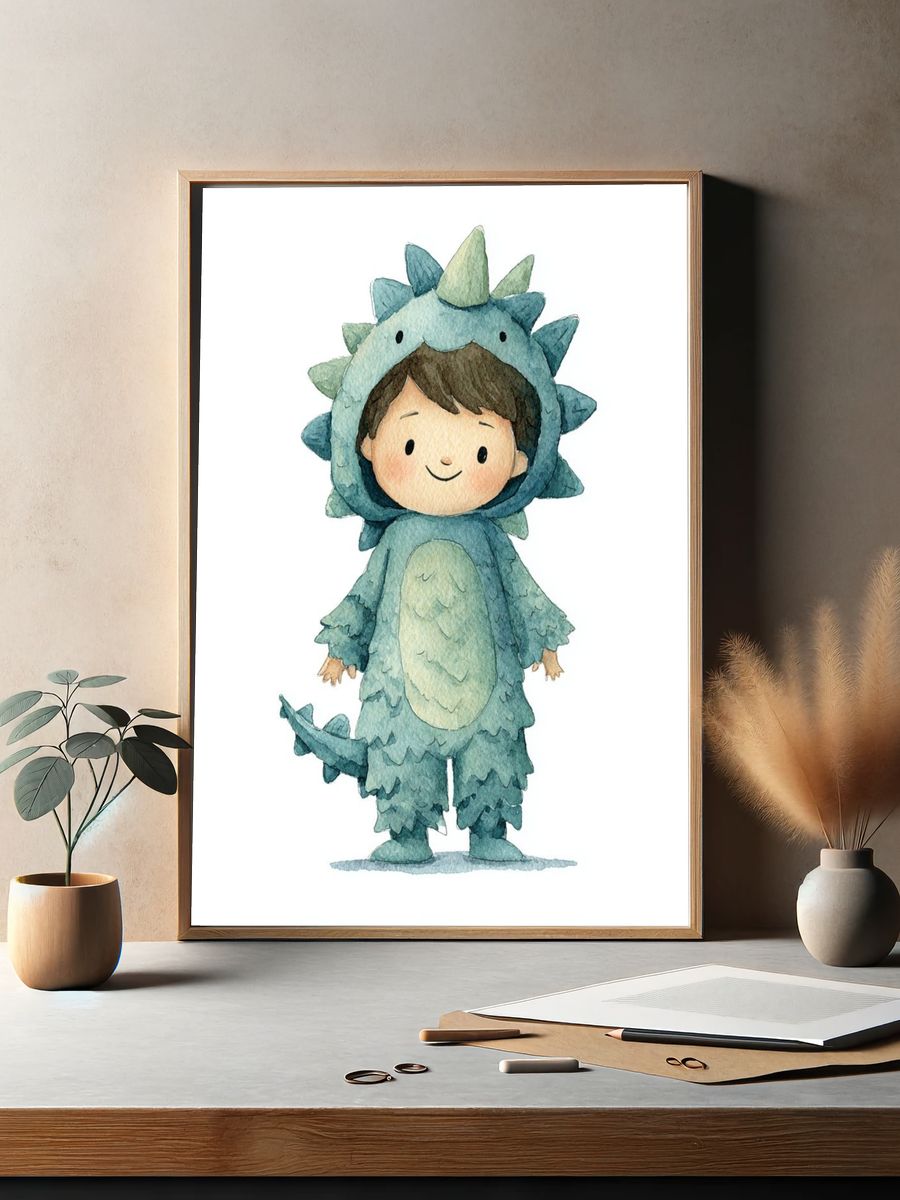 Cute Dinosaur Watercolor Print. — room view 2